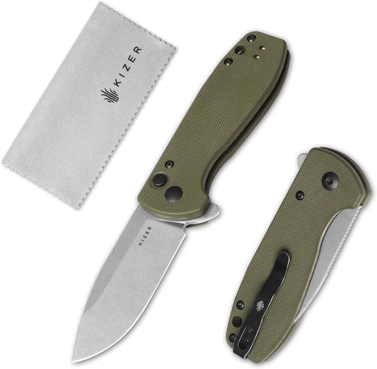 Kizer Amicus Pocket Knife, 2.95” Satin Nitro V Steel Blade Small EDC Knife, G10 Handle Pocket Folding Knife with Reversible Deep Carry Clip, Camping Hunting Pocket Knives for Men Women Gift L3002A3