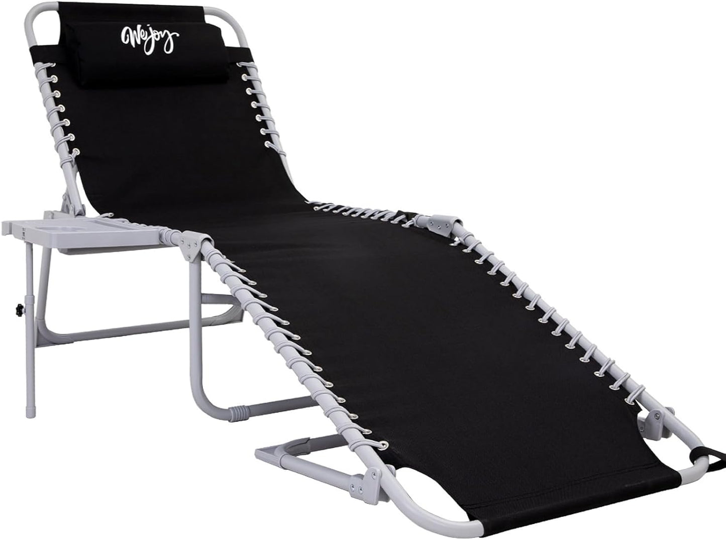 #WEJOY Folding Recliner Lounge Chair with Side Table for Outdoor 5 Positions Adjustable Reclining Patio Camping Chair with Removable Padded Pillow,Side Pocket for Beach Pool Patio Sunbathing Lawn