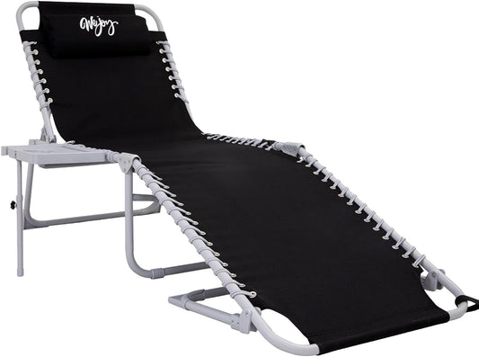 #WEJOY Folding Recliner Lounge Chair with Side Table for Outdoor 5 Positions Adjustable Reclining Patio Camping Chair with Removable Padded Pillow,Side Pocket for Beach Pool Patio Sunbathing Lawn