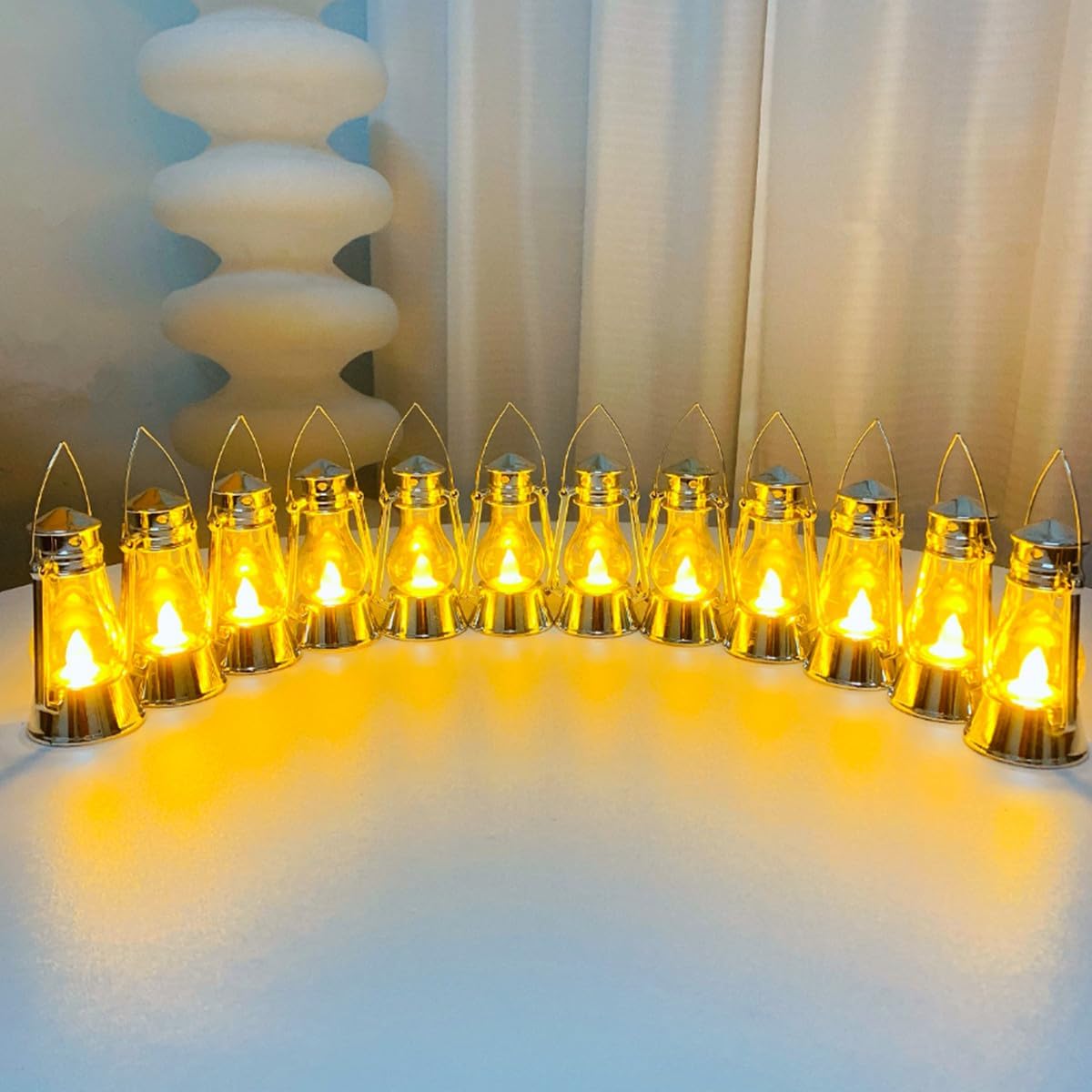 12 Pack Mini Lantern for Little Cowboy Centerpieces Tables Ideas Western Party Favor Decorations Wedding Decor Camping with 4inch Flickering LED Candle, Vintage Table Toppers Decorative