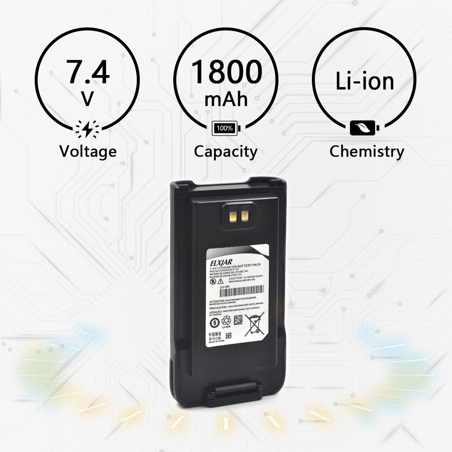 (2-Pack) BL-9 Battery for Baofeng UV-9R Pro UV-9G GMRS-9R UV-9R Plus BF-T57 UV-XR Walkie Talkies, 7.4V 1800mAh Li-ion Replacement, Support Type-C Charging Waterproof Two Way Radio Battery