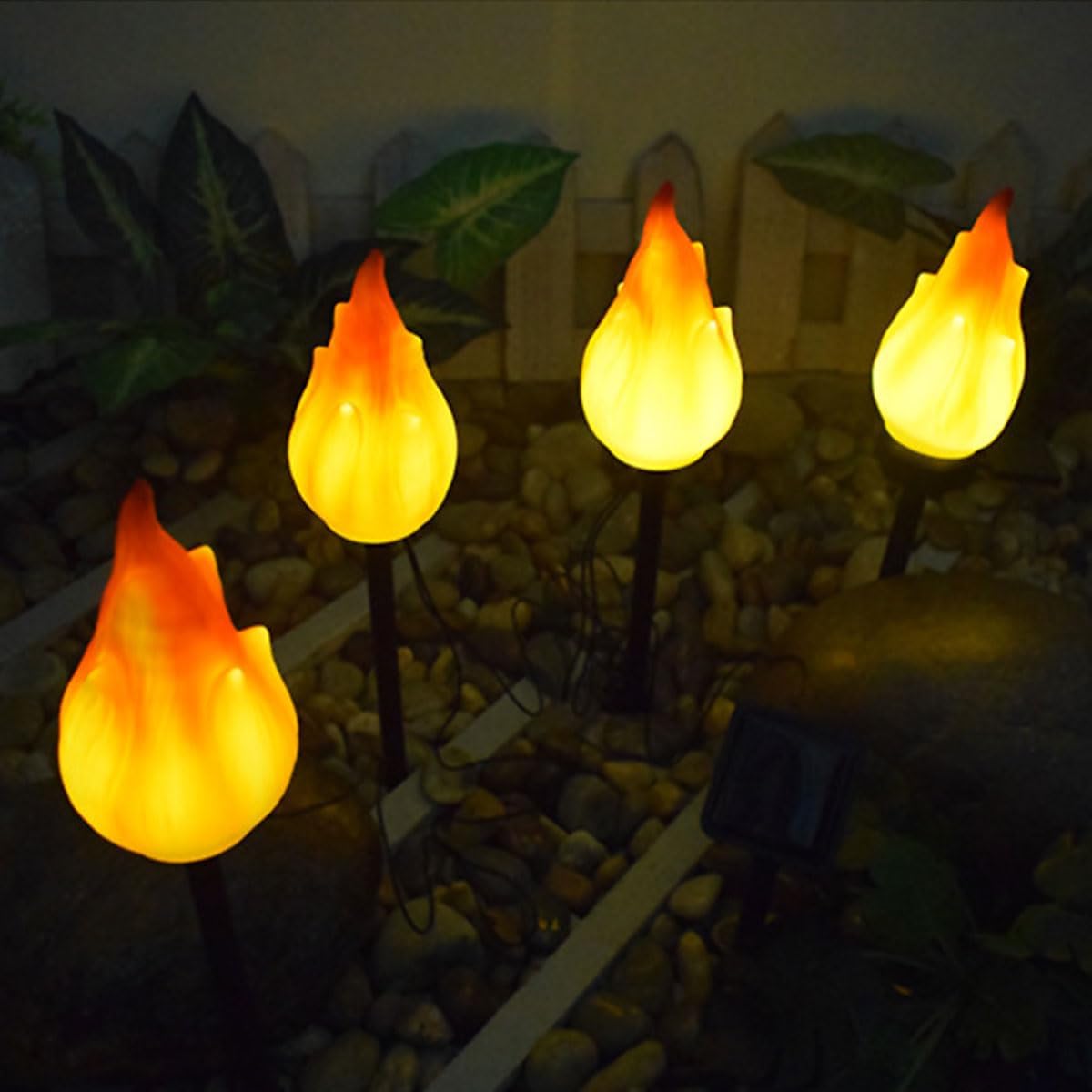 1 Solar by 4 Flame Lamps, Outdoor Courtyard Atmosphere Camping Light, Waterproof Ground Inserting Décor Lights (4 Flame Lamp)