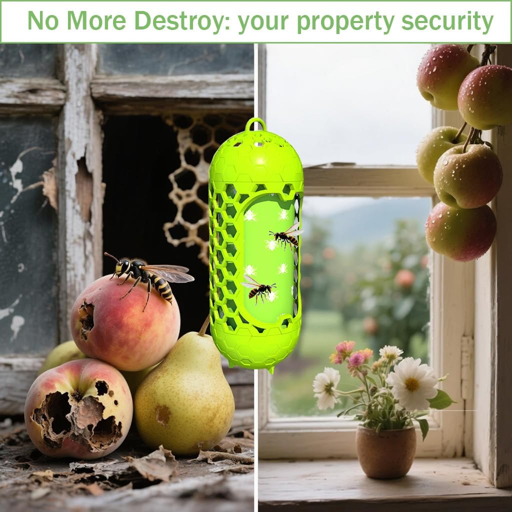 Wasp Traps for Outdoor Hanging, Hornet Carpenter Bee Fly Sticky, Outdoor Wood Bee Traps Reusable for Garden Patio Camping Picnic(2 Pack)