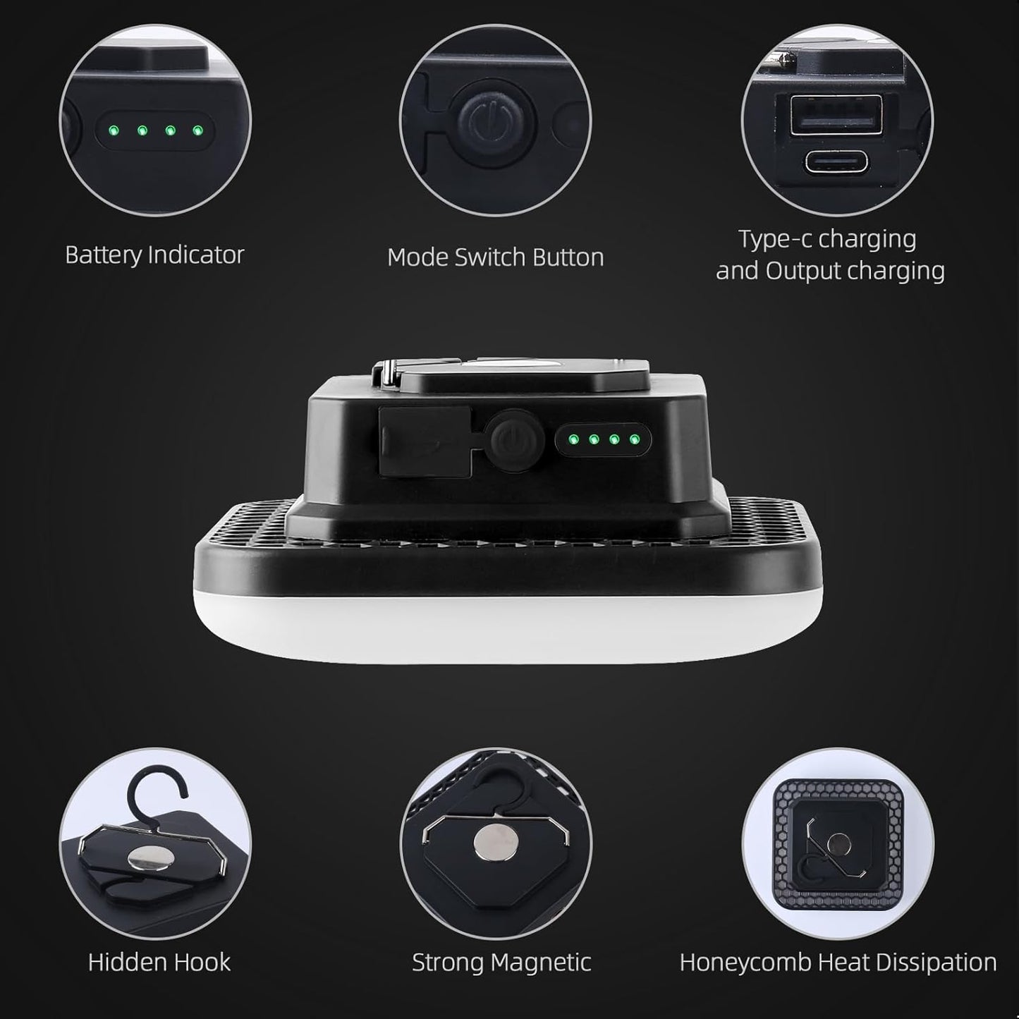 10800mAh Rechargeable Hanging Tent Light with Magnet, 30W 4000LM LED 4 Color Lighting Modes Camping Lantern, Portable IPX5 Waterproof LED Flashlight for Emergency & Gift