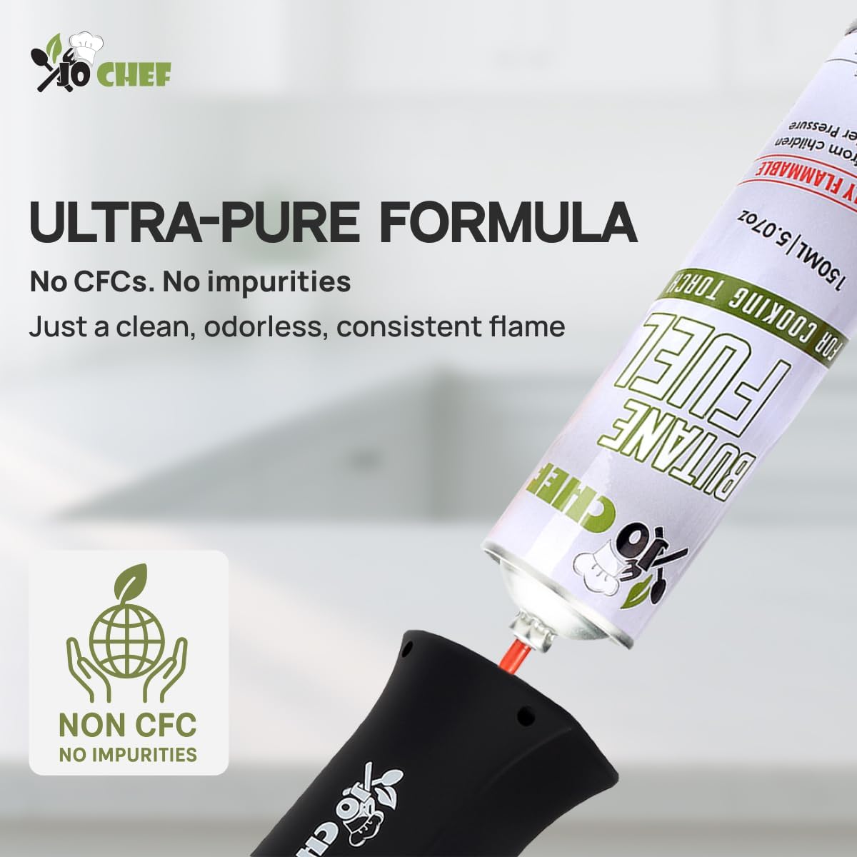 Jo Chef Butane Refill, Butane Torch Fuel Refill, Gas Lighter Fluid Refill Canister, Kitchen Blow Torch Fluid – Universal Tip – (1 Can 5.07oz)