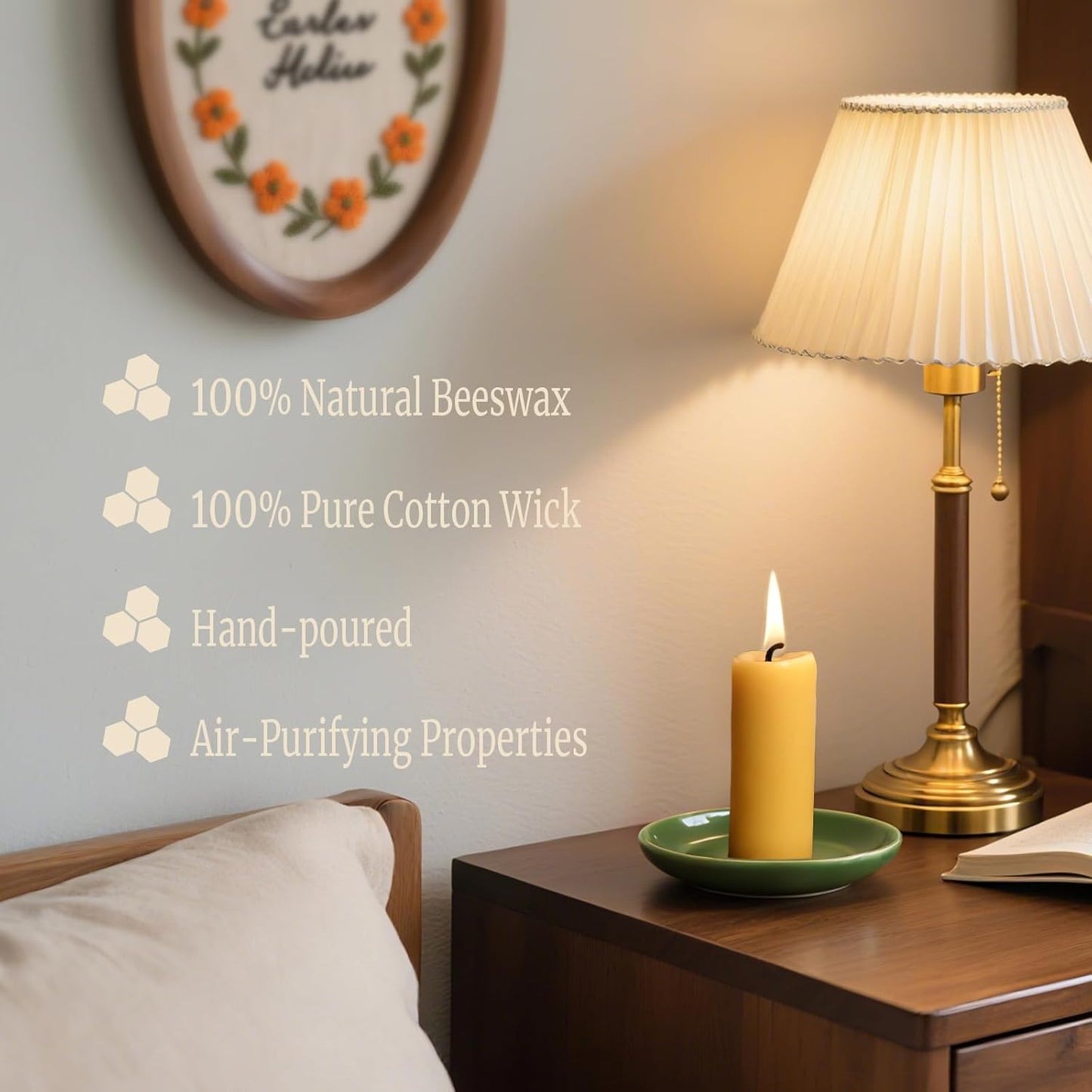 16 Packs Natural Beeswax Pillar Candles,8 Hour Long Burn Time Emergency Candles - Unscented,Smokeless and Dripless Candles for Home, Camping, Outages Lighting ﻿