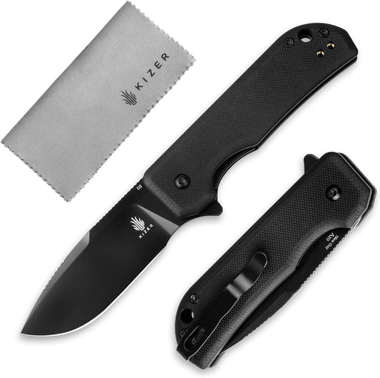 Kizer Nice Guy Pocket Folding Knife, 2.84” D2 Steel Blade knives, G10 Handle Small EDC Knife, Liner Lock Flipper Knives for Men Women, Sharp Camping Hiking Hunting Survival Knives V3011M1