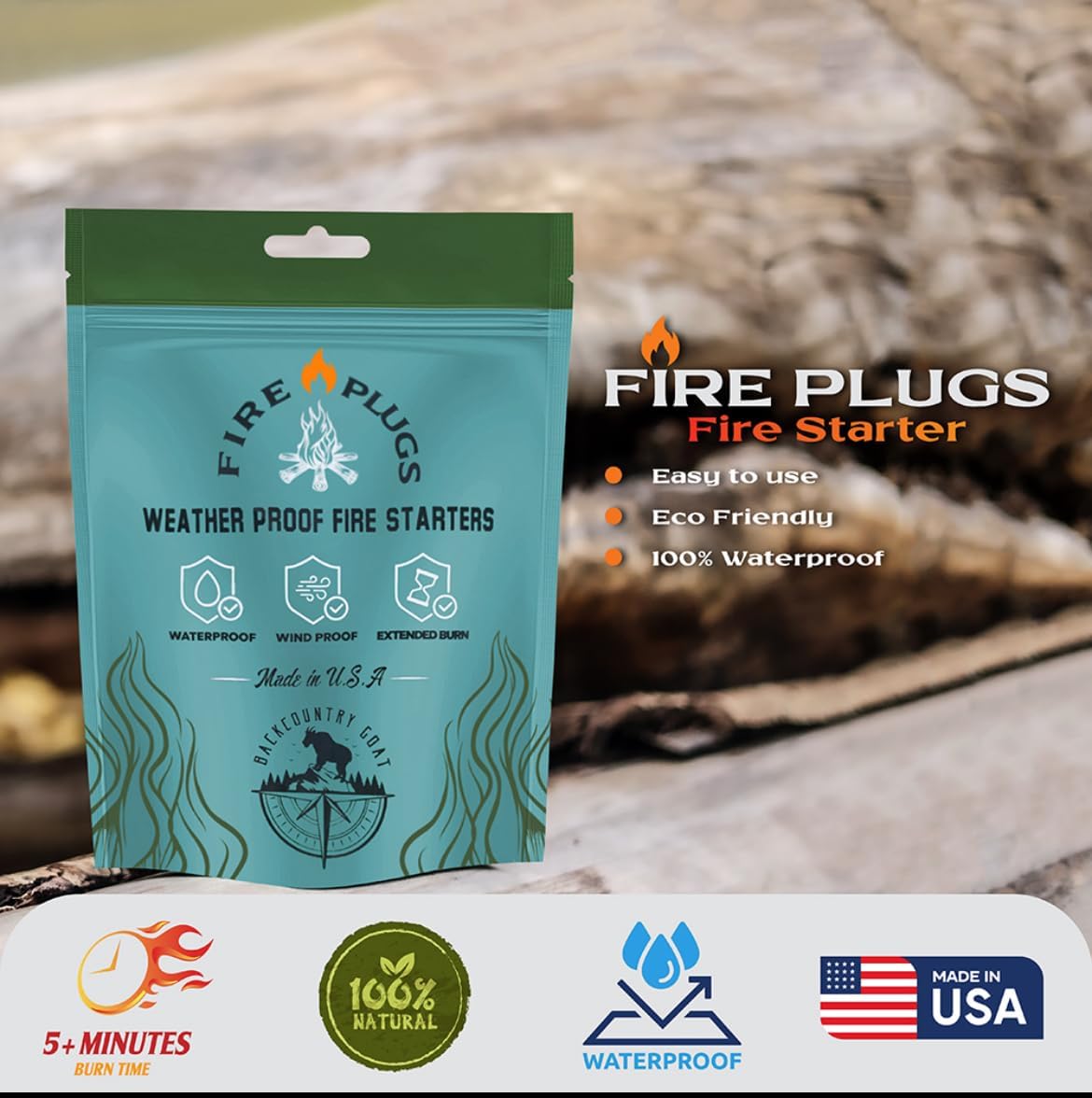 100% Waterproof Fire Plugs Fire Starters (50 Pack), BBQs, Smokers, Fire Pits, Fireplaces | Natural, Easy to Light, Emergency Ready