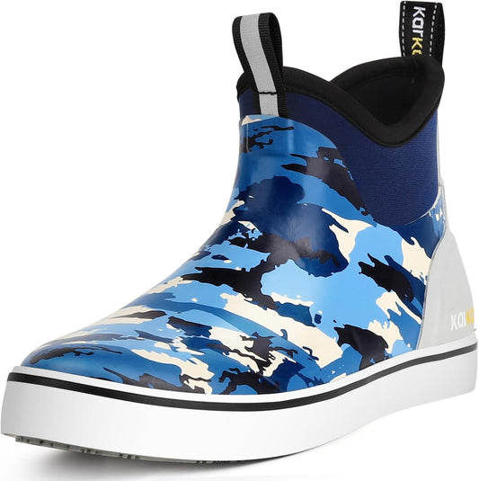 Kalkal Men's Deck Boots, Waterproof Fishing Rain Boots with High Traction, Men's Rubber Boots For Gardening Fishing Boating Camping Sailing