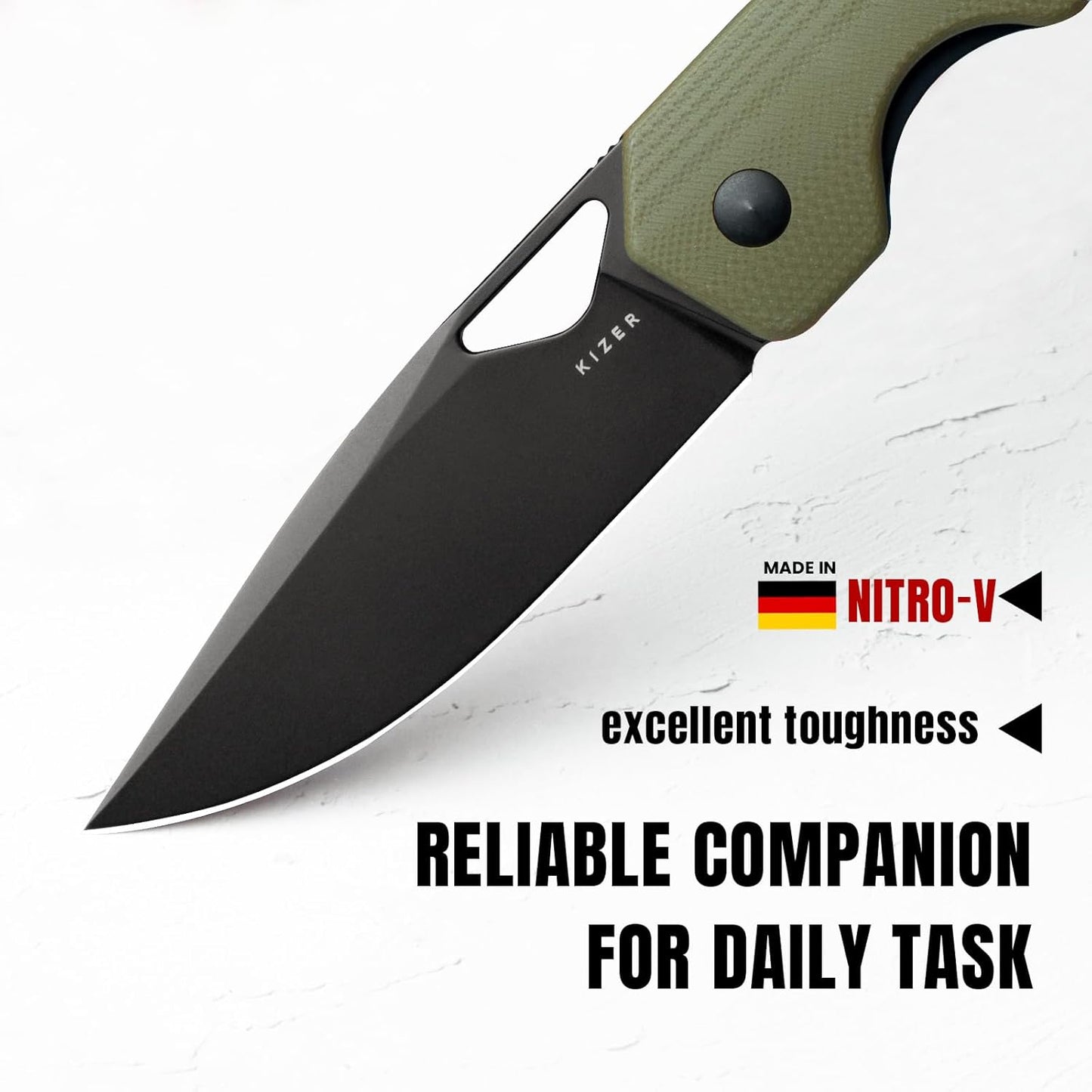Kizer Militaw EDC Pocket Knife, 3.36'' Nitro V Blade Folding Knife, Stylish G10 Handle with Pocket Clip, Thumb Hole & Front Flipper Opener, Camping Hunting Knife for Men Women Gift V3634A3