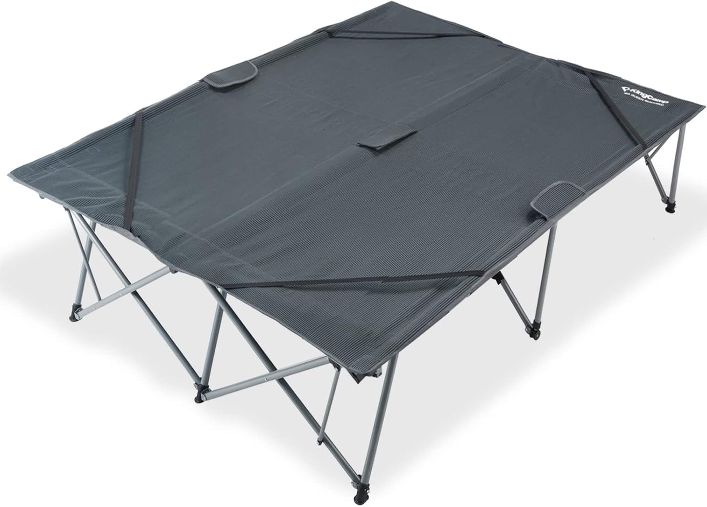 KingCamp 2 Person Queen Size Camping Cot, Folding Portable Double 550lbs Heavy Duty Oversized Large Wide XXL Foldable Sleeping Bed with Carry Bag for Two Adult Outdoor Travel Tent, Grey