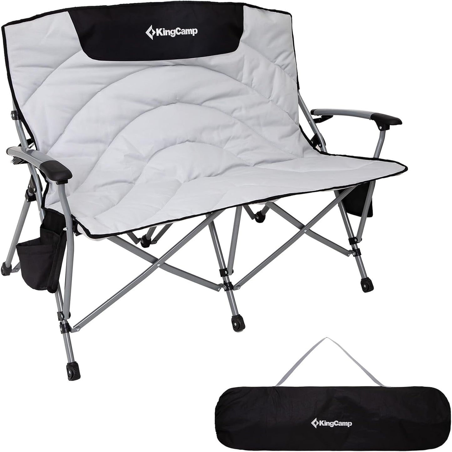 KingCamp Double Camping Chair for Adults, Oversized 2-Person Portable Folding Chair 600 lbs Heavy Duty Outdoor Loveseat with Armrest Cup Holders, Padded Seat and Back for Camping Picnic Patio
