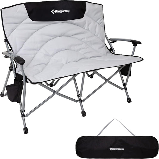 KingCamp Double Camping Chair for Adults, Oversized 2-Person Portable Folding Chair 600 lbs Heavy Duty Outdoor Loveseat with Armrest Cup Holders, Padded Seat and Back for Camping Picnic Patio