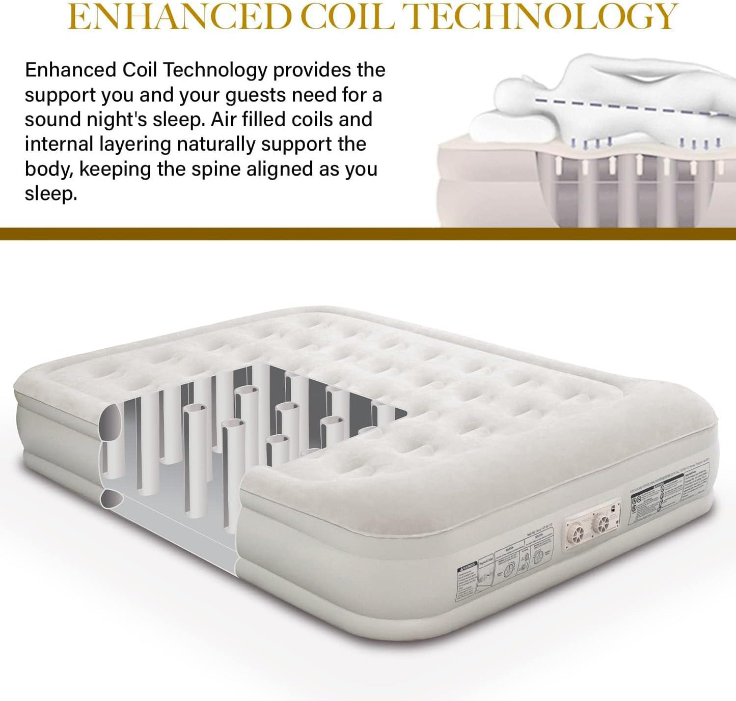 King Koil Luxury Queen Size Air Mattress with High-Speed Built-in Pump, Blow Up Bed Top Side Flocking, Puncture Resistant, 16in Double High Inflatable Airbed Guests or Travel 1-Year Warranty