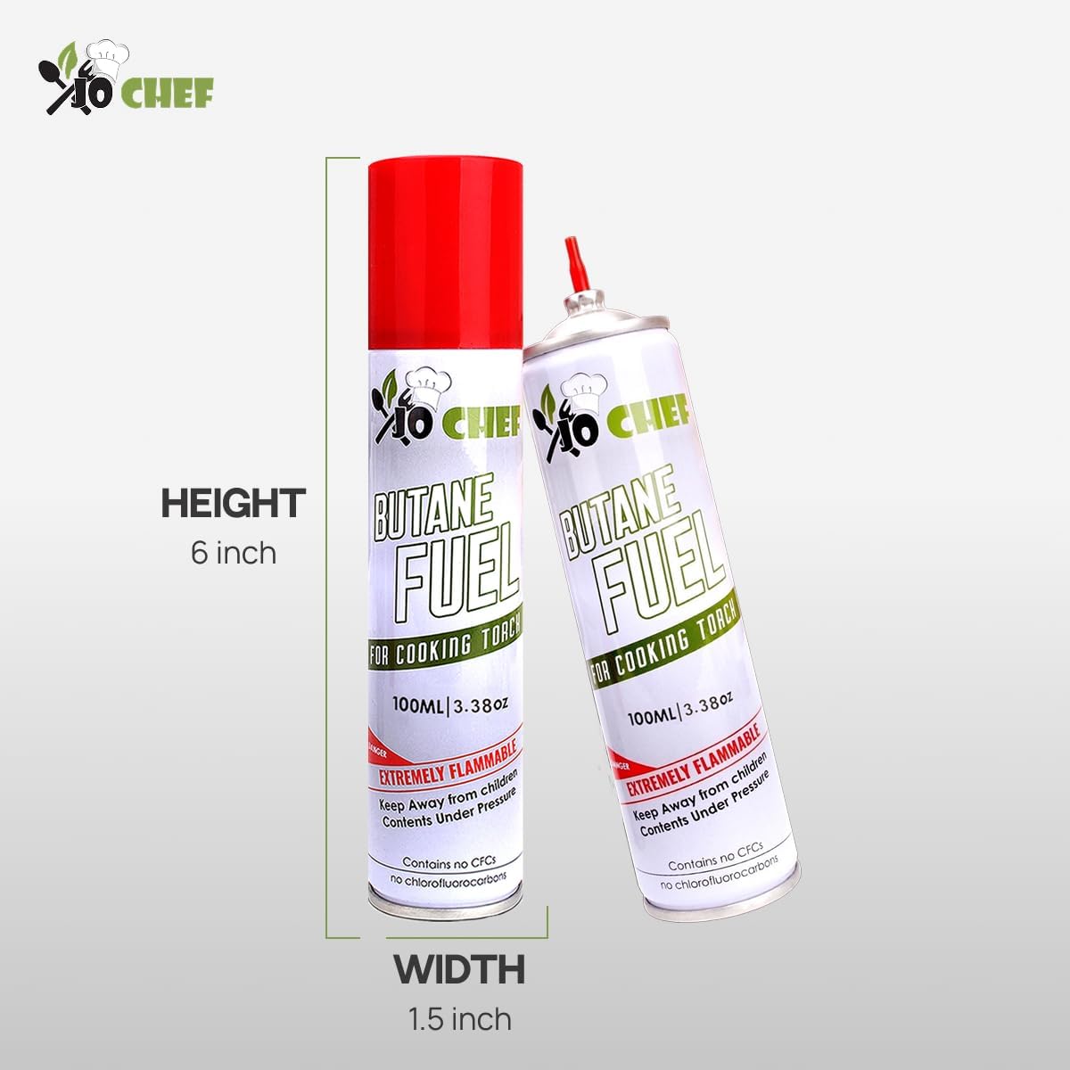 Jo Chef Butane Refill, Butane Torch Fuel Refill, Gas Lighter Fluid Refill Canister, Kitchen Blow Torch Fluid – Universal Tip – (1 Can 3.38oz)