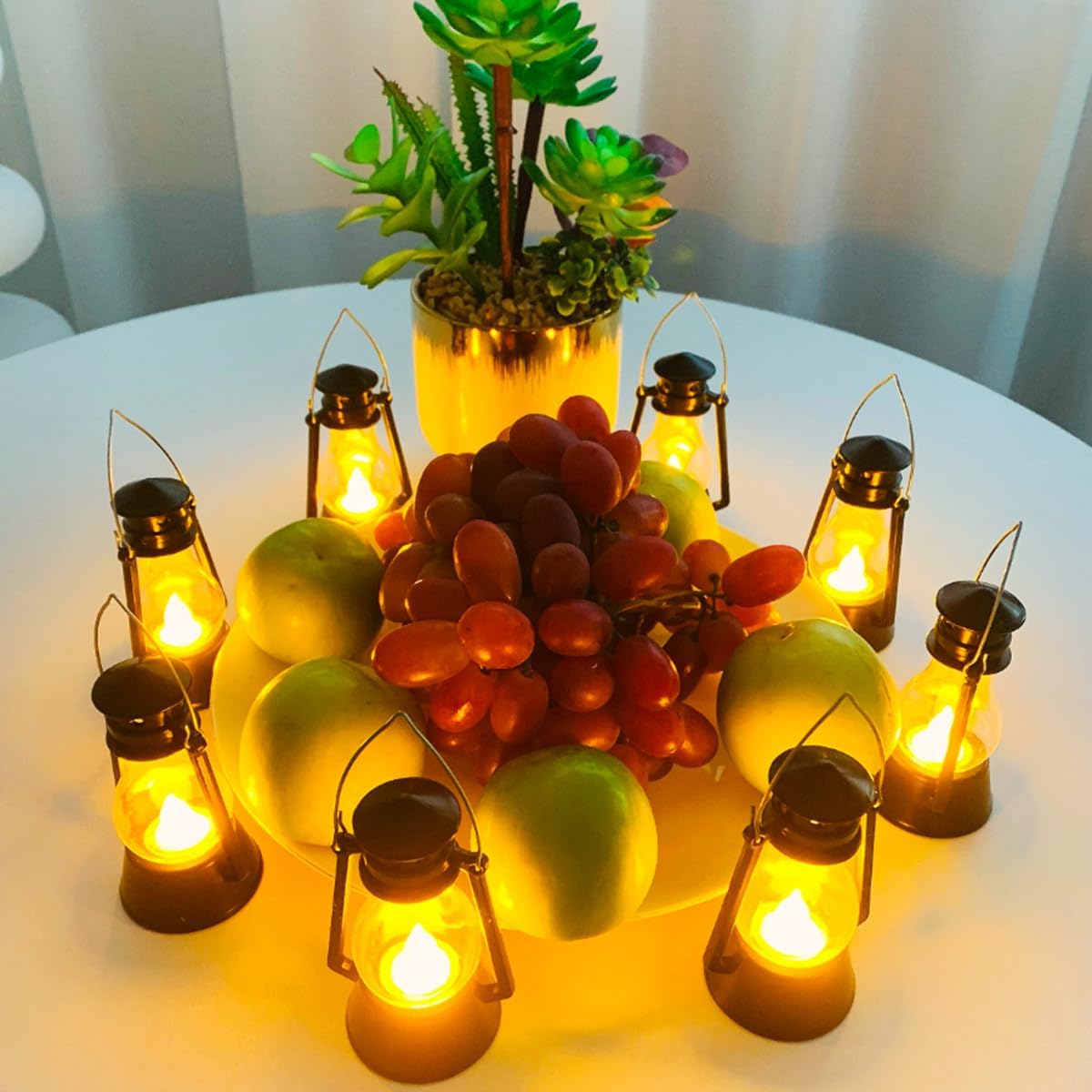 12 Pack Mini Lantern for Little Cowboy Centerpieces Tables Ideas Western Party Favor Decorations Wedding Decor Camping with 4inch Flickering LED Candle, Vintage Table Toppers Decorative