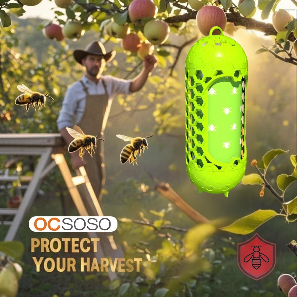 Wasp Traps for Outdoor Hanging, Hornet Carpenter Bee Fly Sticky, Outdoor Wood Bee Traps Reusable for Garden Patio Camping Picnic(2 Pack)