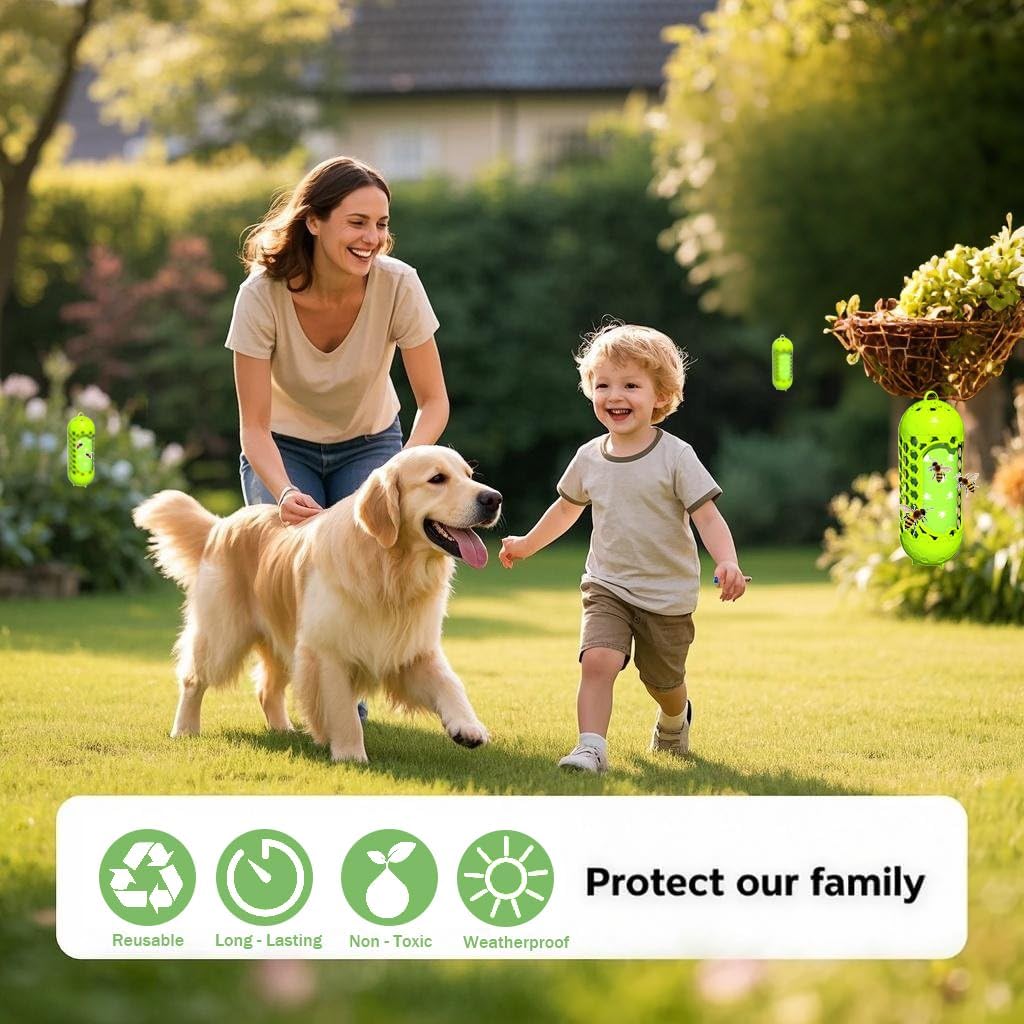 Wasp Traps for Outdoor Hanging, Hornet Carpenter Bee Fly Sticky, Outdoor Wood Bee Traps Reusable for Garden Patio Camping Picnic(2 Pack)