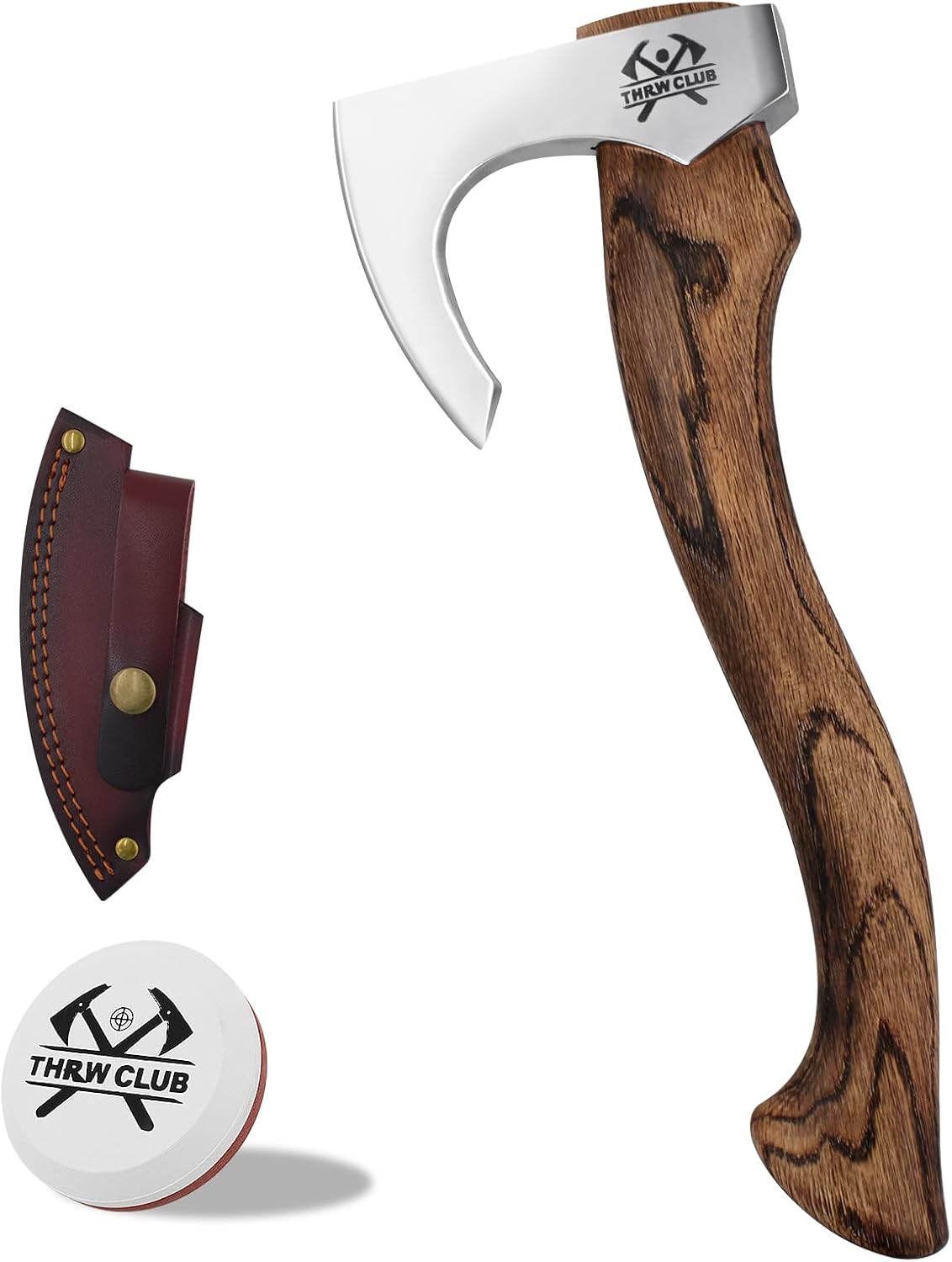 15" Camping Hatchet, Hand-Forged Axe with Sheath for Wood Chopping and Splitting, Bushcraft Axe with Beech Handle for Outdoor Camping and Survival