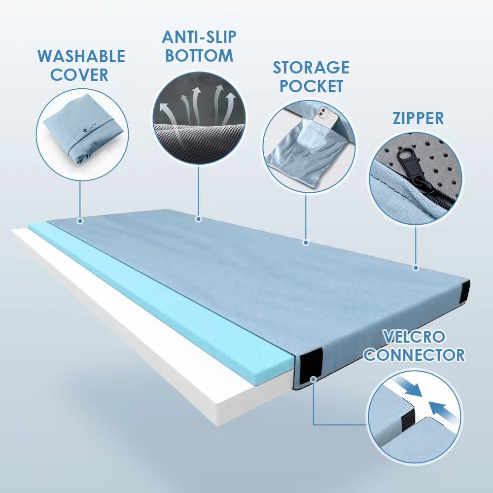 KingChii CertiPUR-US Memory Foam Camping Mattress, Portable Roll Up Travel Car Camping Mattress Sleeping Pad & Floor Mattress, Cot Mattress Guest Bed for Sleepover with Waterproof Cover & Travel Bag