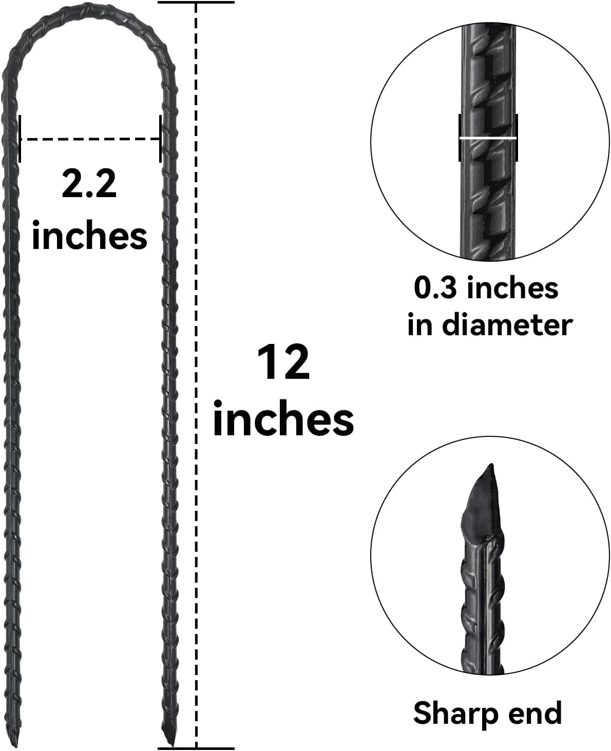 12-Inch Trampoline High Wind Stakes Heavy Duty Ground Anchors U Rebar Stakes for Trampoline, Dog Fence (12 Pack)