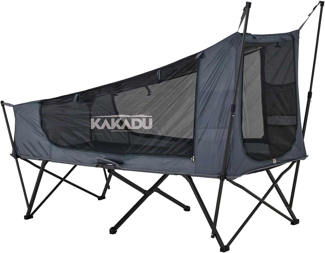 Kakadu Camping Tent Cot, 1 Person, 1 Minute Easy Setup, Folding, Compact, Elevated Tent with BlockOut Rain Fly, Awning Poles, Ultra-Fine Mesh Windows, and Carry Bag