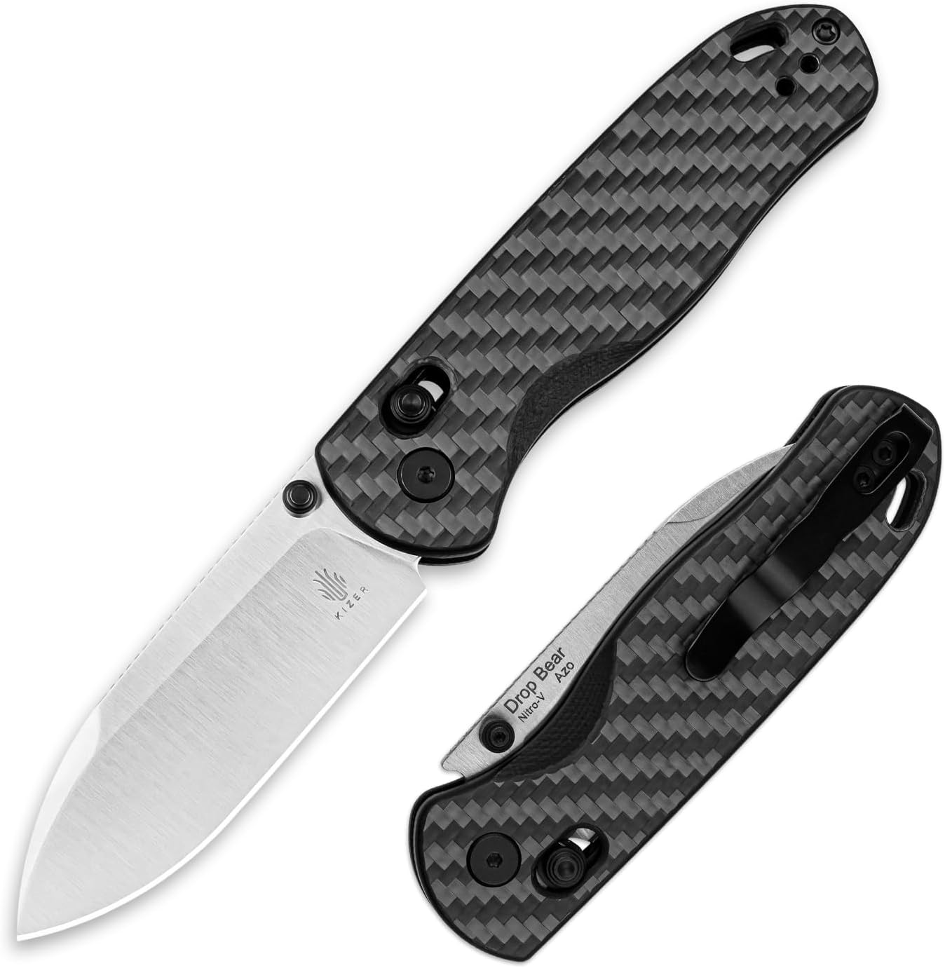 Kizer Drop Bear EDC Pocket Knife, 2.97” Nitro-V Steel Blade G10 Carbon Fiber Handle Folding Knife with Thumb Stud Opener, Lightweight Clutch Lock Camping Hunting Knife for Men Women Gift V3619A3