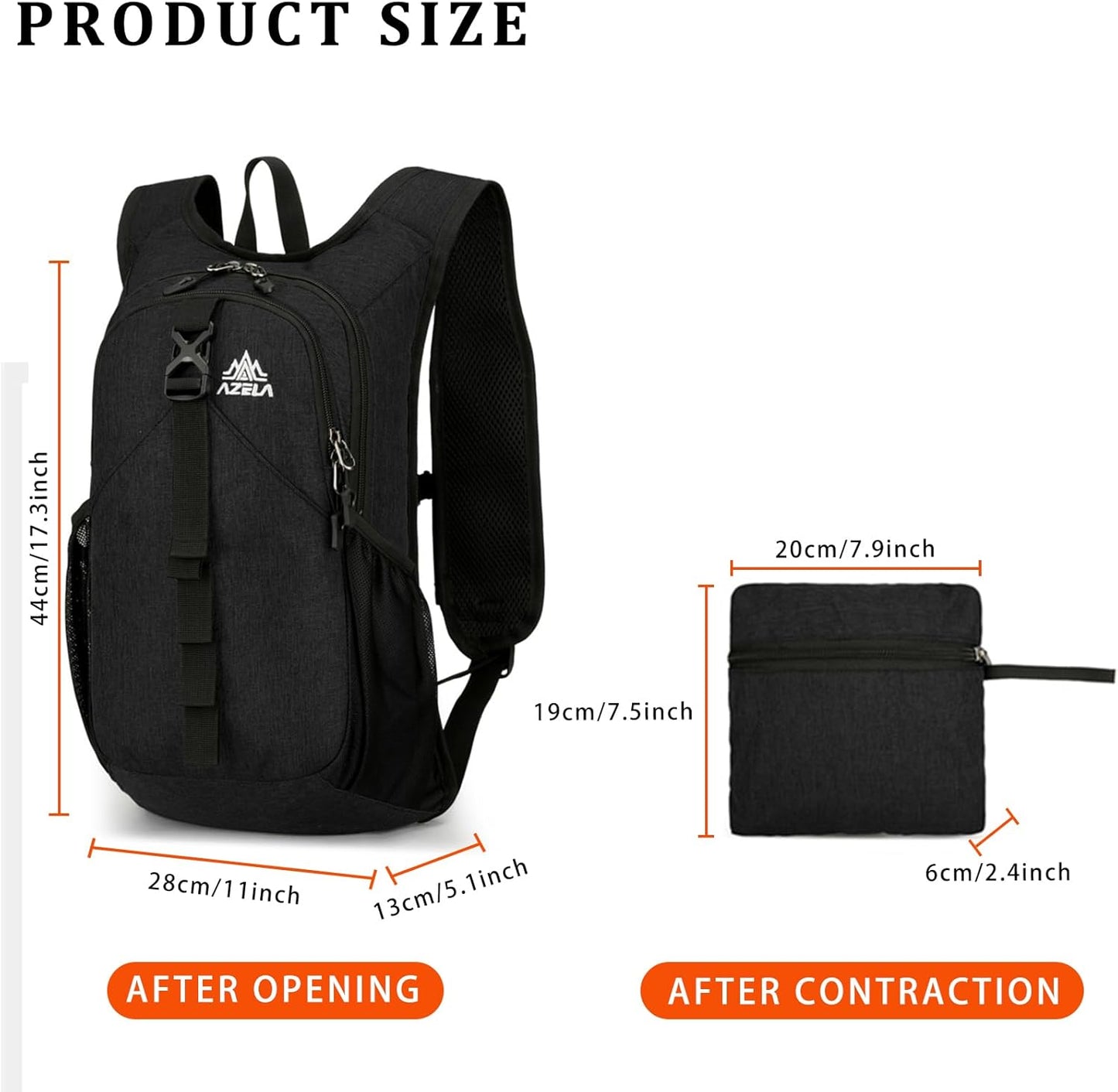 15L Small Hiking Backpack Foldable Ultralight Trekking Camping Outdoors Backpack for Women Men (black)