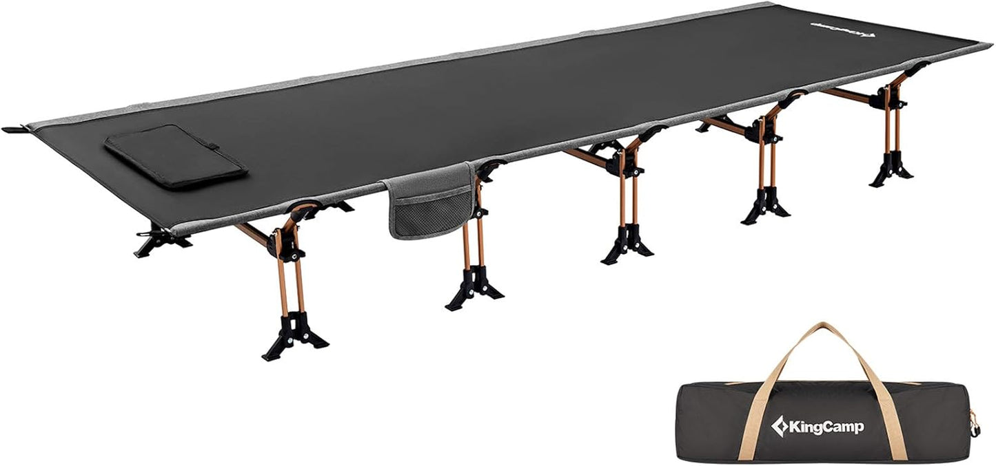 KingCamp Oversized XXL Camping Cot, Folding Portable Lightweight Ultralight Large Wide Heavy Duty 551lbs Sleeping Bed for Adult Backpacking Outdoor Travel Hiking Tent, Black