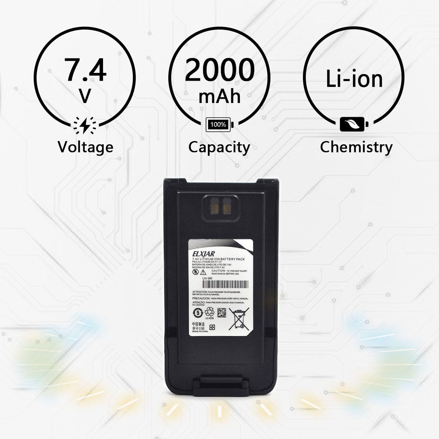 (2-Pack) 7.4V 2000mAh Li-ion Replacement Battery Compatible with Baofeng UV-9R UV-9R Plus Two Way Radio (UV-9R T56)