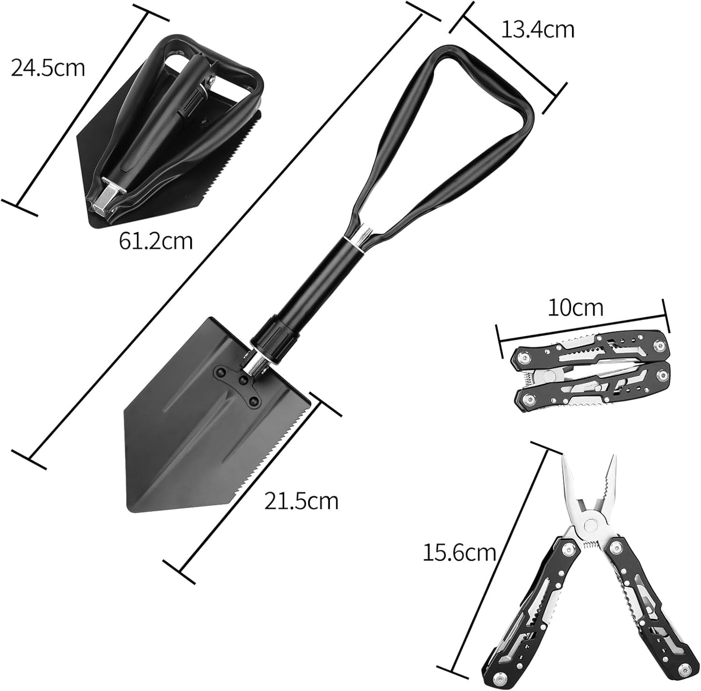 14-in-1 Tactical Multi-Tool with Locking Mechanism & Folding Shovel - Survival Gear for Camping, Snow, Hiking, Hunting, Emergency Readiness