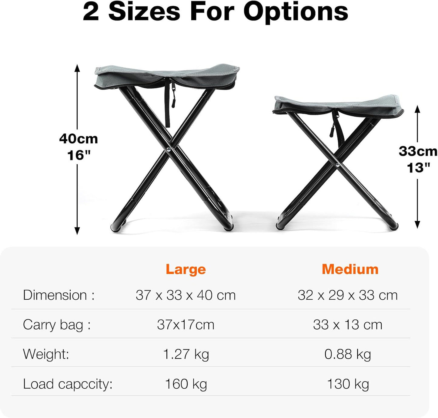 13" Portable Folding Camping Stool for Adults Support 286lbs, Lightweight Backpacking Travel Stool with Storage Bag, Gray