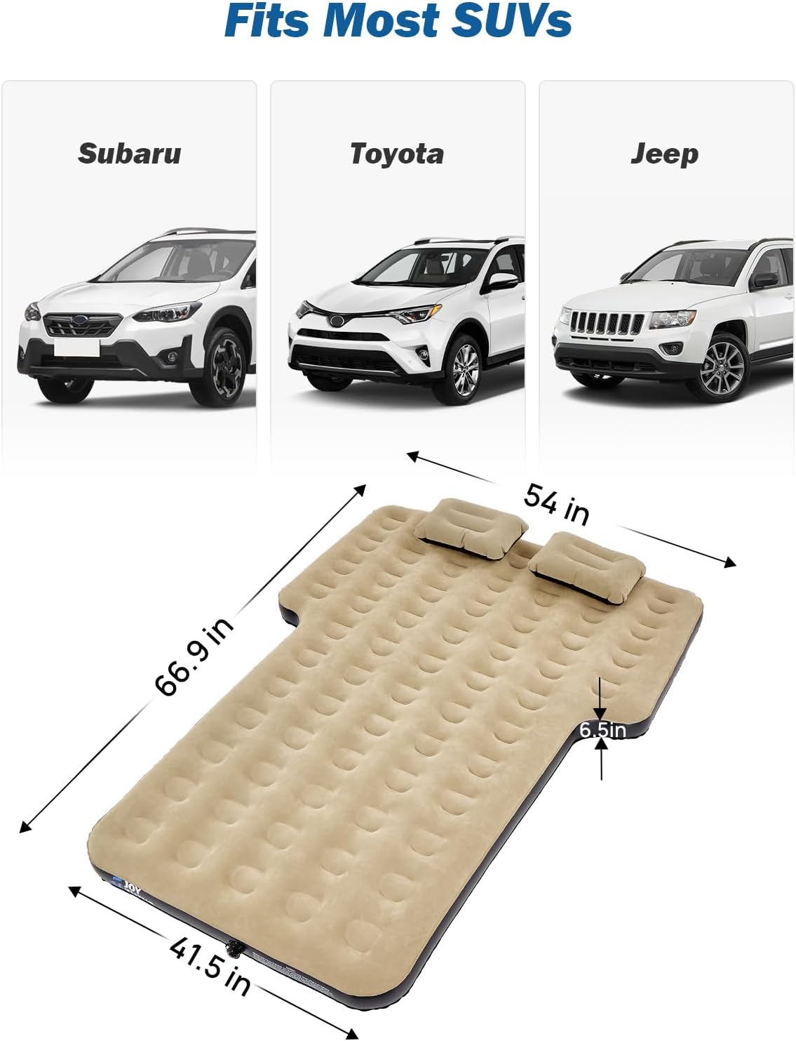JOYTUTUS SUV Air Mattress Camping Bed,3.0 Thickened Flocking Car Camping Inflatable Mattress,Anti-Leakage,with 2 Pillows & Electric Pump Universal Car Bed for SUV Trunk and Rear Seat