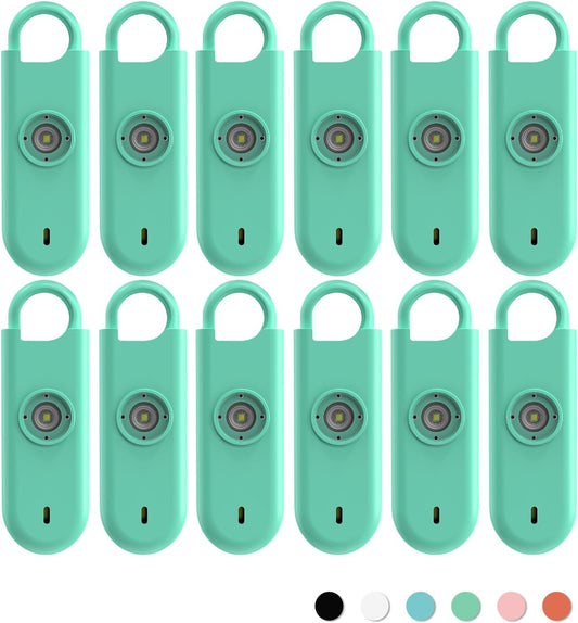 140dB Personal Safety Alarm for Women, 12 Pack Safe Alarm Protection Keychain with Strobe Light with Low Battery Notice, Security Siren Self Defense for Children Seniors College Girls(Green)