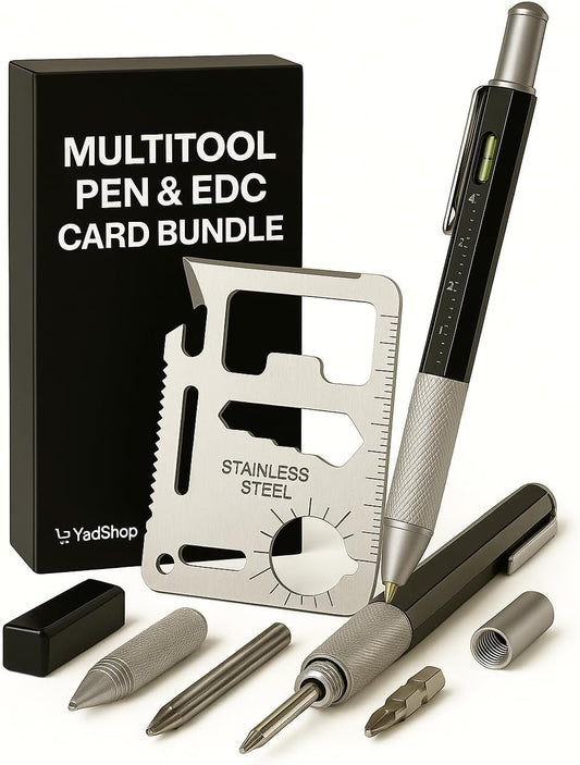 12-in-1 Tactical Pen & Stainless Steel Multitool Card Gift Set | Slim Wallet Survival Gear & Everyday Carry EDC Tools for Men & Women | Pocket Gadget Combo | Camping, Travel & Holiday Gift (2-Pack)