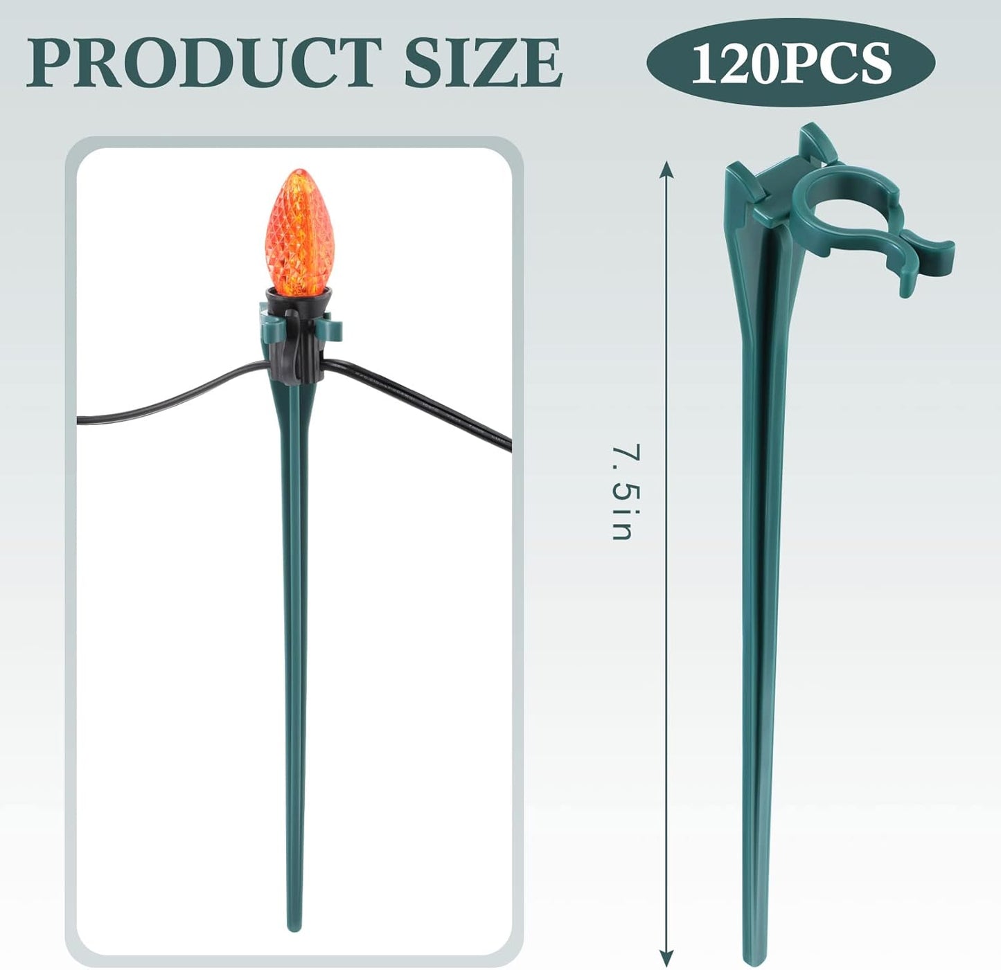 Jetec 120 Pieces Christmas Light Stakes Universal Yard Lawn Holiday 7.5 Inches Light Ground Stakes for C7 C9 String Lights Christmas Outdoor Lights Holders on Yards, Driveways (Green)