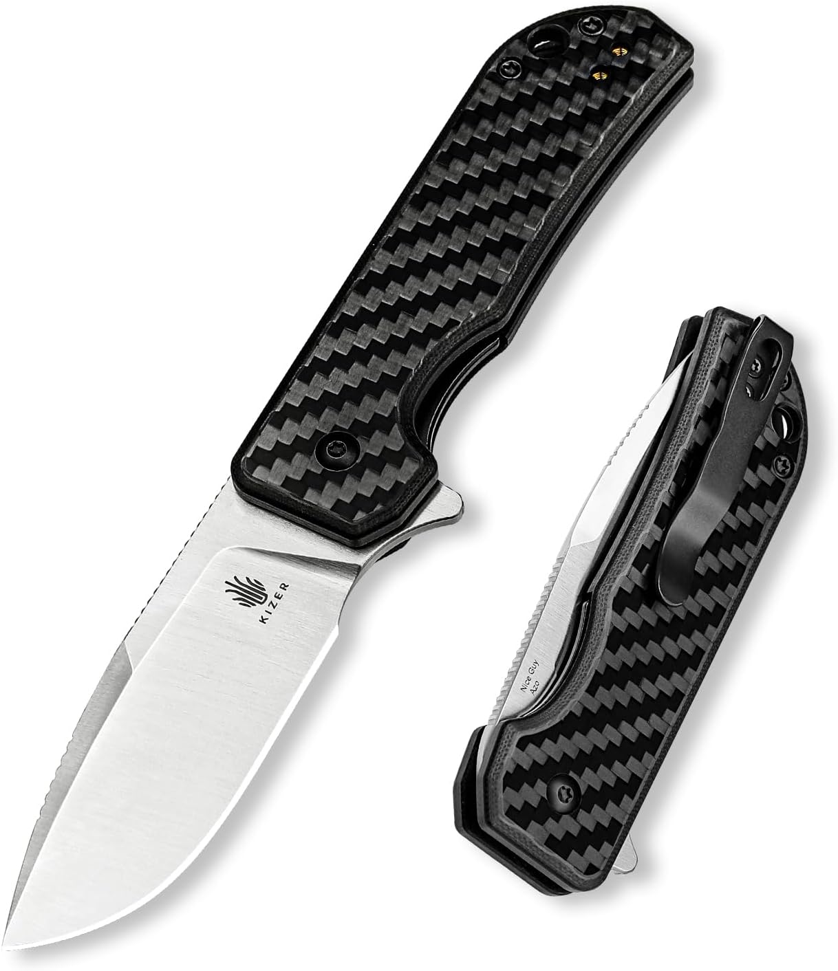 Kizer Nice Guy Pocket Folding Knife, 2.84" 154CM Blade, Lightweight Sharp Camping and Hiking Knife, G10 Carbon Fiber Handle, Liner Lock Flipper Knives V3011C1