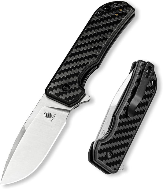 Kizer Nice Guy Pocket Folding Knife, 2.84" 154CM Blade, Lightweight Sharp Camping and Hiking Knife, G10 Carbon Fiber Handle, Liner Lock Flipper Knives V3011C1