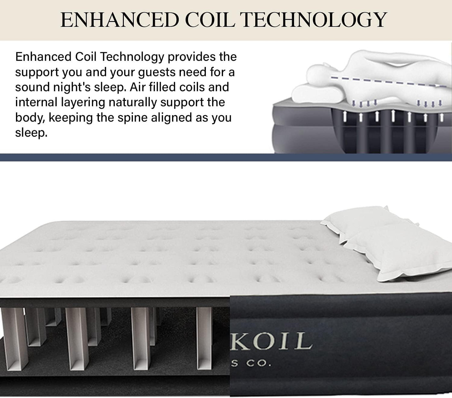 King Koil Luxury Air Mattress Queen with Built in Pump, Integrated Premium Pillow Inflatable Airbed for Guests, Camping & Home (Manufacturer Warranty)