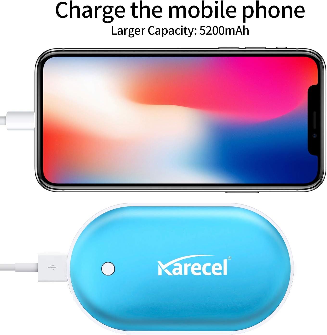 Karecel Rechargeable Hand Warmer, 5200mAh Double-Sided Instant Heating Electric Hand Warmer Power Bank, Up to 11Hrs, USB Portable Handwarmer Pocket Heater, Tech Gifts for Men Women, Winter Essentials