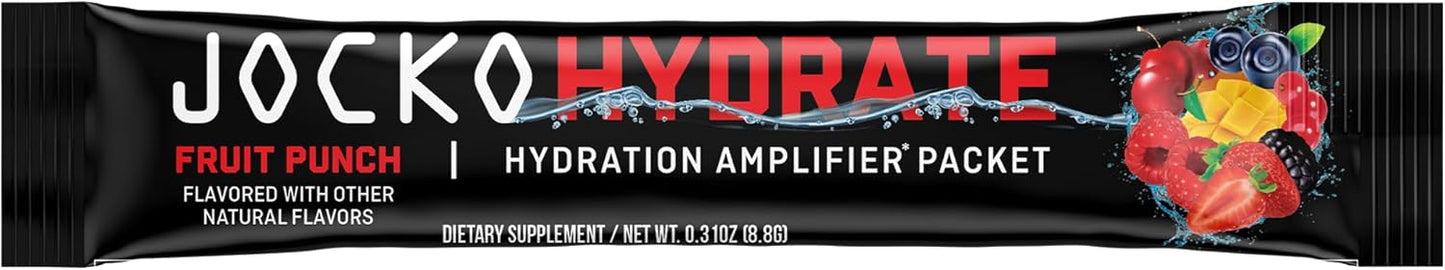 Jocko Fuel Hydrate Electrolytes Powder Packets Low Sugar - Hydration Amplifier Packets for Recovery, Dehydration, & Exercise - with Vitamins B6, B12 & C (16 Packets) Fruit Punch