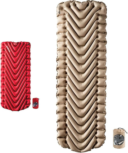 Klymit Insulated Static V Luxe Inflatable Sleeping Pad for Camping, Lightweight Hiking and Backpacking Air Bed for Cold Weather,Red & Insulated Static V Inflatable Sleeping Pad for Camping