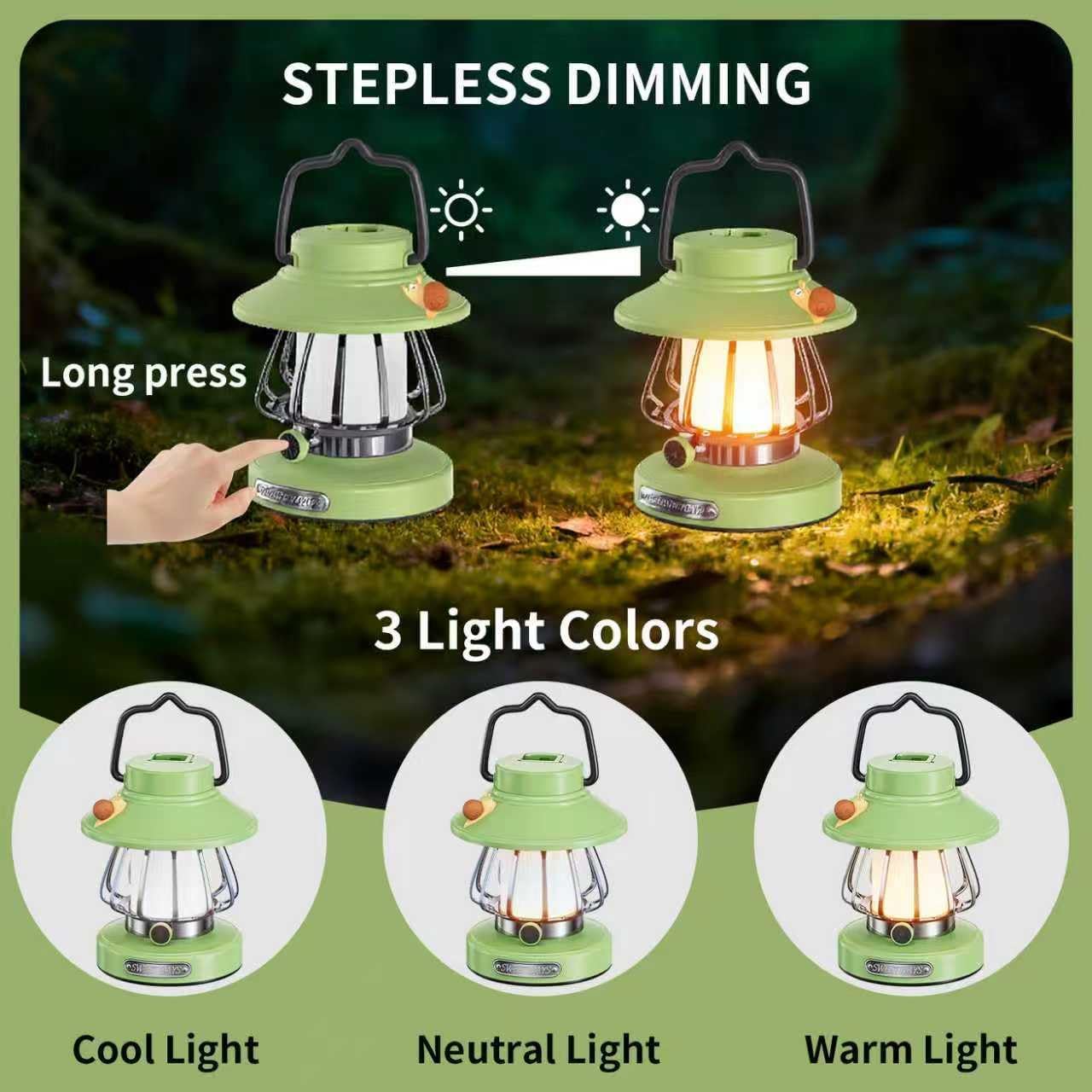 Kids Lantern with 3 Color Dimmable & USB-C Charging, Boys Night Light for Bedroom, Indoor Outdoor Adventures & Emergency Use Toddler Flashlight Camping Essentials for Kids (Green)