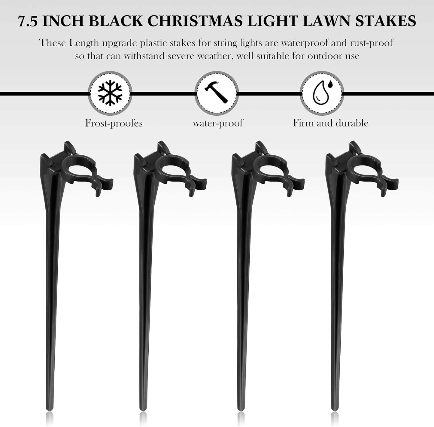 Jetec 400 Pieces Christmas Light Stakes Universal Yard Lawn Holiday 7.5 Inches Light Ground Stakes for C7 C9 String Lights Christmas Outdoor Lights Holders on Yards, Driveways (Black)