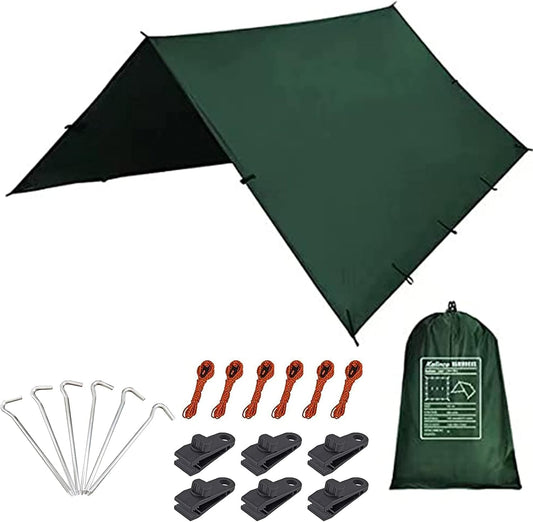 KALINCO Waterproof Camping Tarp, 10X12FT Hammock Rain Fly Tent Tarp, Multifunctional Tent Footprint, Lightweight and Compact for Backpacking, Hiking (Green-10X12FT)