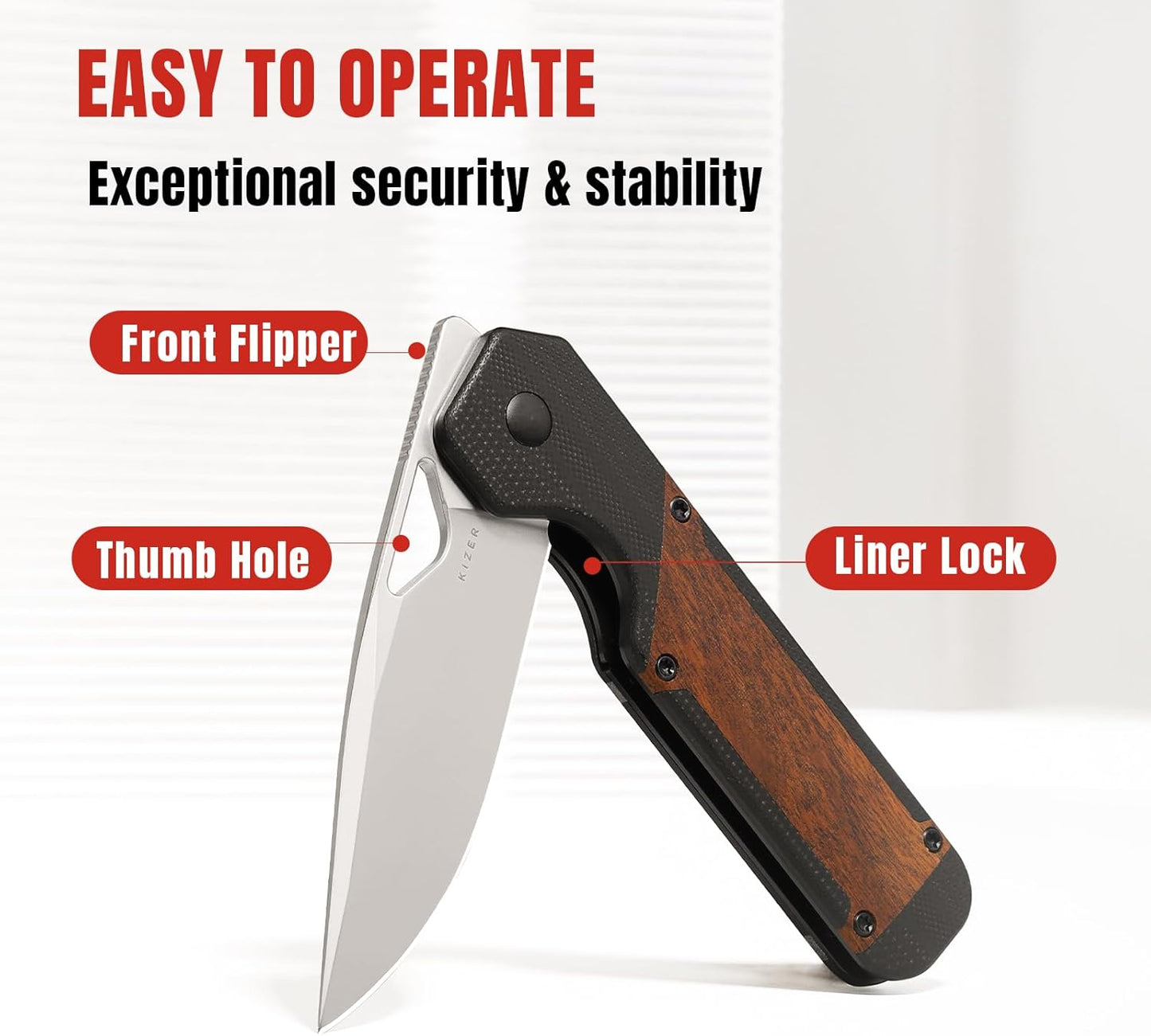 Kizer Militaw EDC Pocket Knife, 3.36'' 154CM Blade Folding Knife, G10 & Mkuruti Handle with Pocket Clip, Thumb Hole & Front Flipper Opener, Camping Hunting Knife for Men Women Gift V3634C2