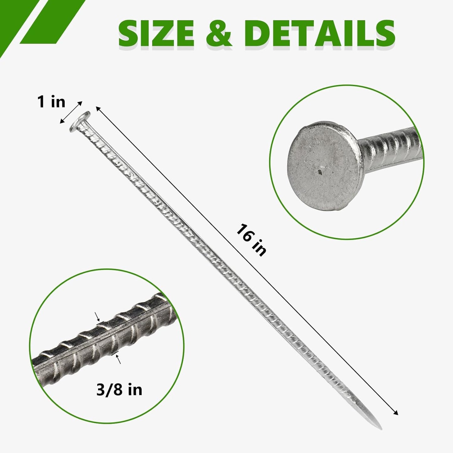 16 Inches Rebar Stakes 15Pcs Ground Straight Rebar Stakes, 3/8" Diameter Steel Plant Support Garden Stake with Chisel Point End for Timber,Concrete,Plant Support, Camping Tents