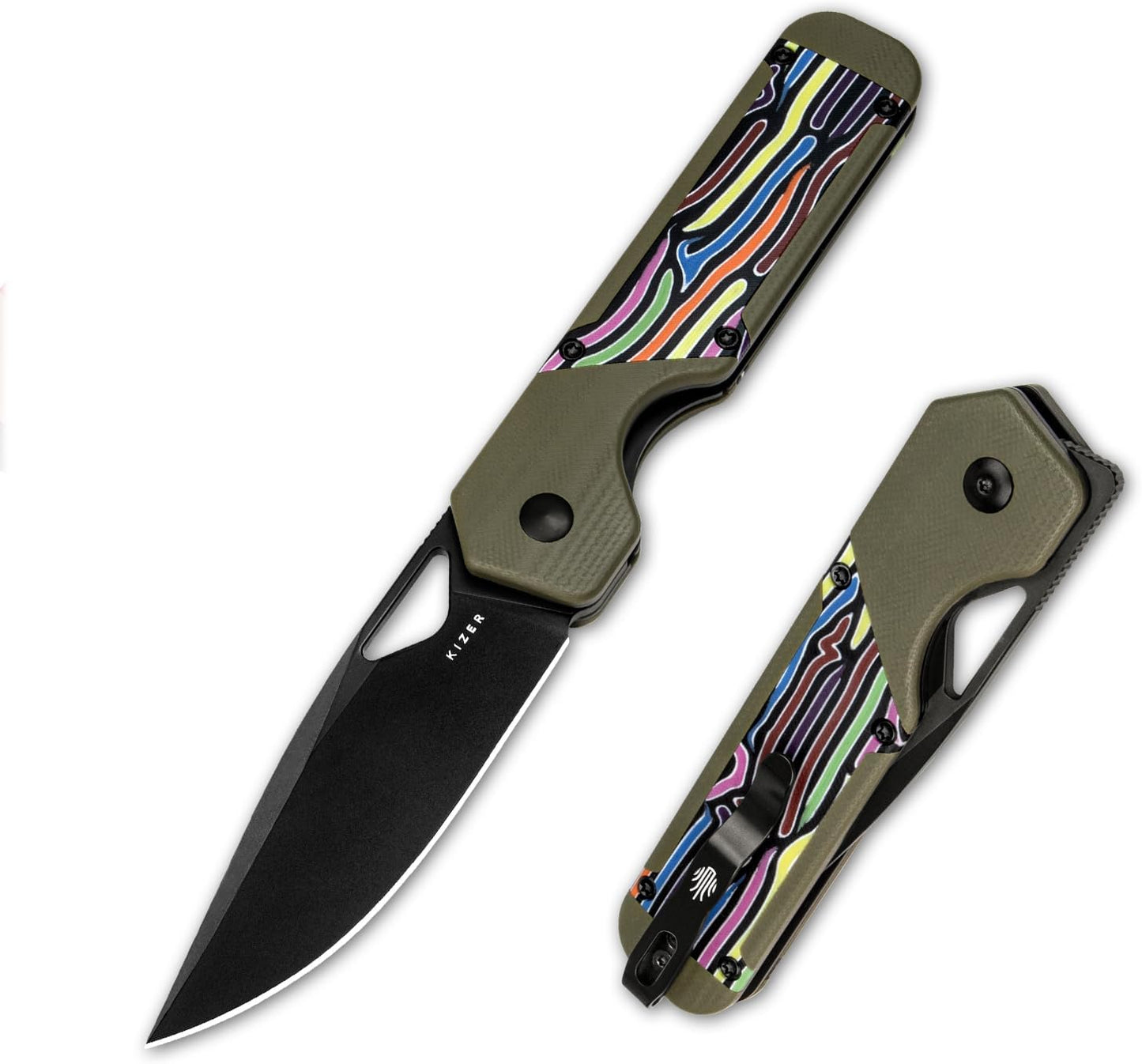 Kizer Militaw EDC Pocket Knife, 3.36'' Nitro V Blade Folding Knife, Stylish G10 Handle with Pocket Clip, Thumb Hole & Front Flipper Opener, Camping Hunting Knife for Men Women Gift V3634A3