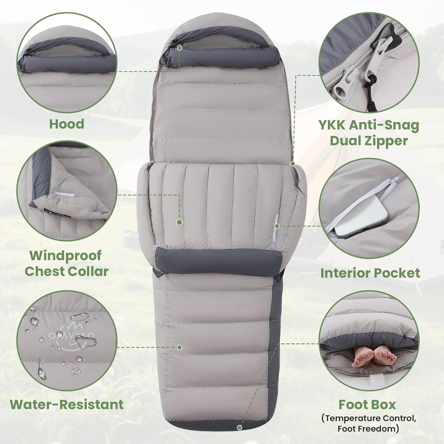 -10°F 0°F 10°F 15°F Down Sleeping Bag for Adults,800/650 Fill Power,Ultralight Wearable 4 Season Cold Weather Rectangle Sleeping Bag for Camping Hiking,Can be Used as a Down Blanket or Cloak