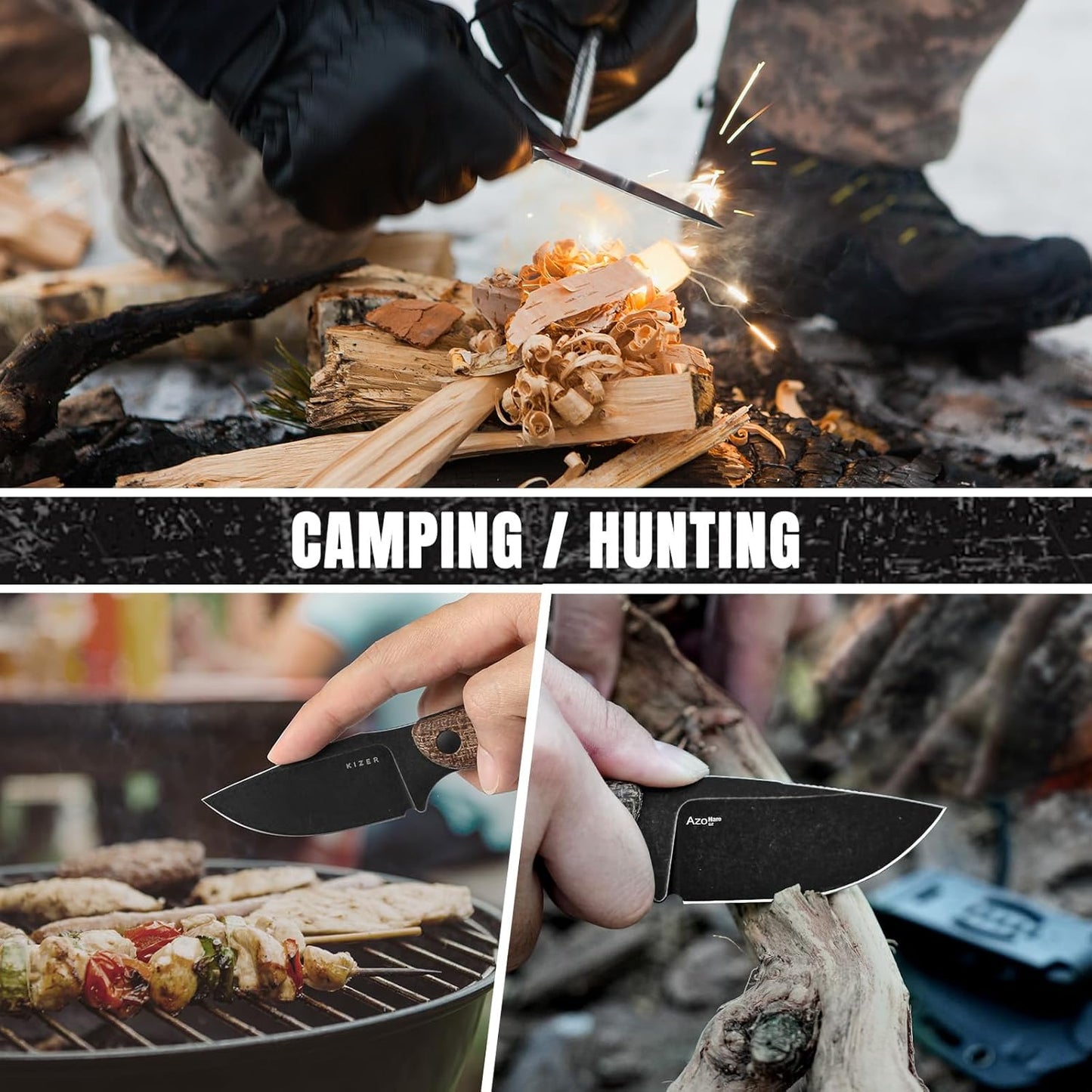 Kizer Hare Fixed Blade Knife with Sheath, 3.14" D2 Steel Blade EDC Hunting Knife with Burlap Micarta and Black G10 Handle, Small Survival Knives, Outdoor Camping Knives for Men Women 1077M3